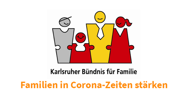 DAs Logo des Karlsruher Bündnis für Familien stellt in den Farben rot, gelb und grau und stilisiert wie Puzzle-Teilchen eine Familie dar