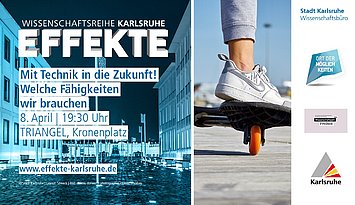 Neben dem Logo und Symbilbild der EFFEKTE-Reihe 2024-25 ist das Bild eines Skateboards mit Fuß und Bein darauf zu sehen, ganz rechts die Logos der Beteilgten.ogos der Veranstalter