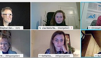 Von links nach rechts: Prof. Dr. Stephan Huber (PH Zug), Lisa Maria Rappl, Christoph Stamann, Prof. Dr. Gabriele Weigand, Katharina Weiand (alle PH Karlsruhe), Gundula Helsper (Kooperative Gesamtschule Kirchberg). Screenshot: LemaS-Forschungsverbund