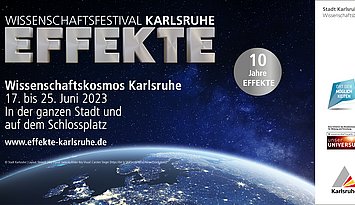 Das EFFEKTE Logo und die Daten zum Festival vor einem Sternenhimmel und einer abgeschnittenene Erdhalbkugel, rechts ein grauer Kreis mit "10 Jahre"