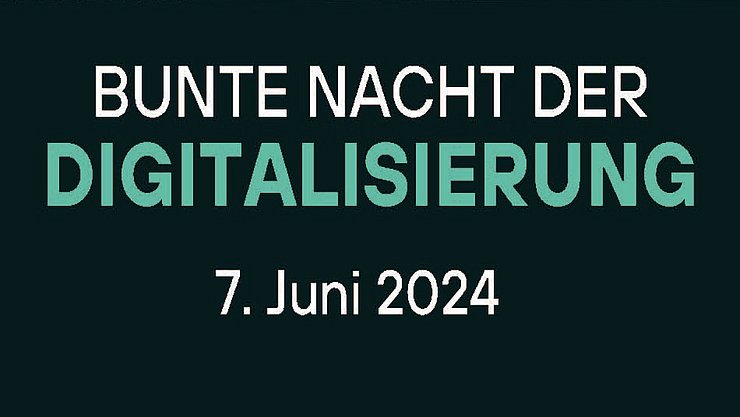 Einfache schwarze Flläche mit Titel "Nacht der Digitalisierung" und dem Datum 7. Juni 2024