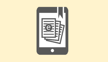 Ein E-Reader auf dem mehrere Seiten bedrucktes Papier abgebildet wird.